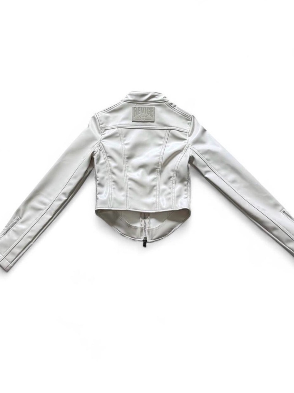 Revice Cropped Ivory Zip-Front Women's Faux Leather Moto Jacket - Picture 4 of 8